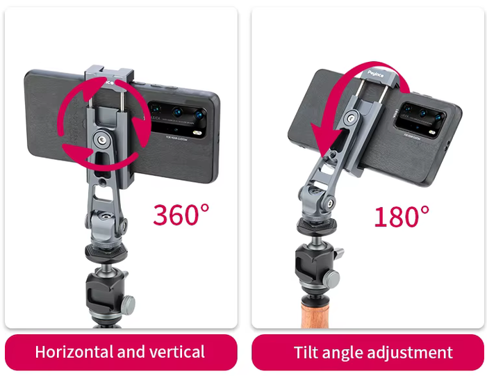 Aluminum Phone Holder with Dual Hot Shoe Mounts, side angle